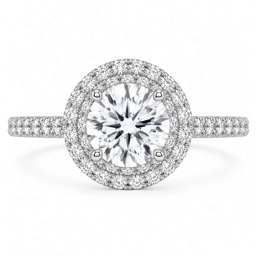5 Carat Round Brilliant Lab-Grown Diamond Double Halo Engagement Ring in 14K White Gold