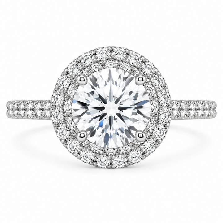 6 Carat Round Brilliant Lab-Grown Diamond Double Halo Engagement Ring in 14K White Gold