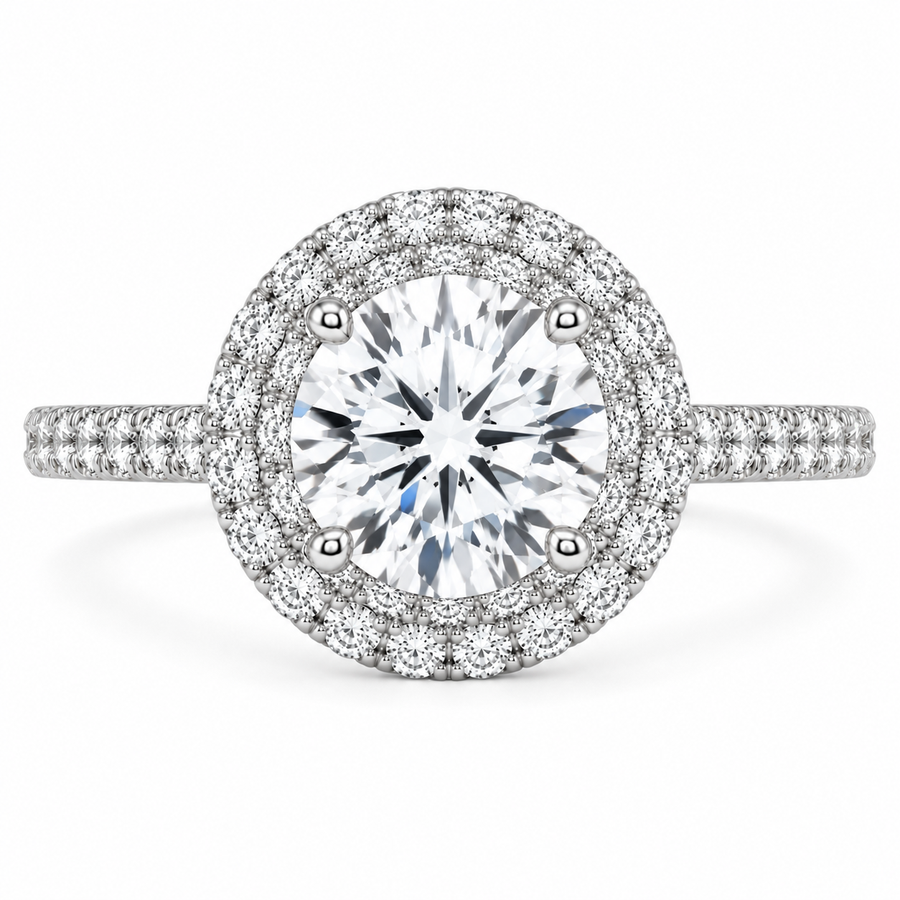 6 Carat Round Brilliant Lab-Grown Diamond Double Halo Engagement Ring in 14K White Gold