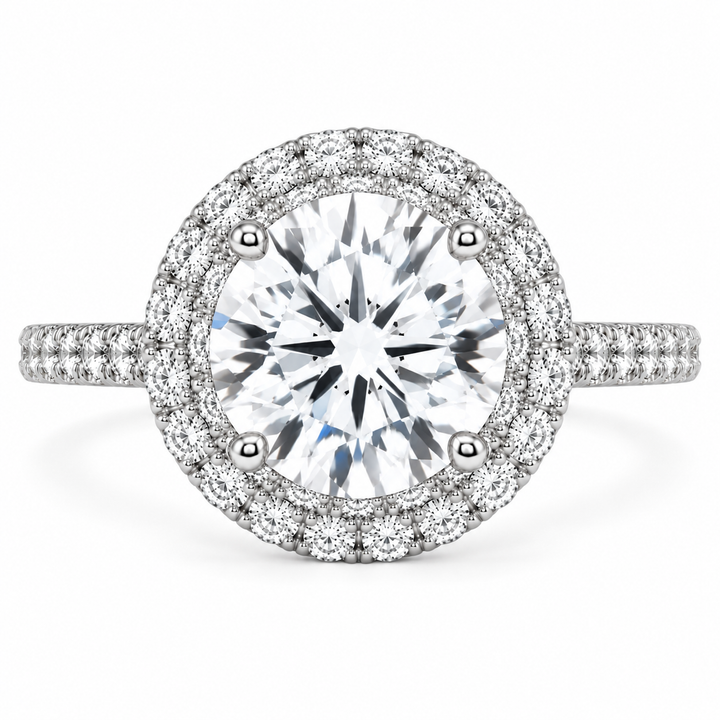 7 Carat Round Brilliant Lab-Grown Diamond Double Halo Engagement Ring in 14K White Gold