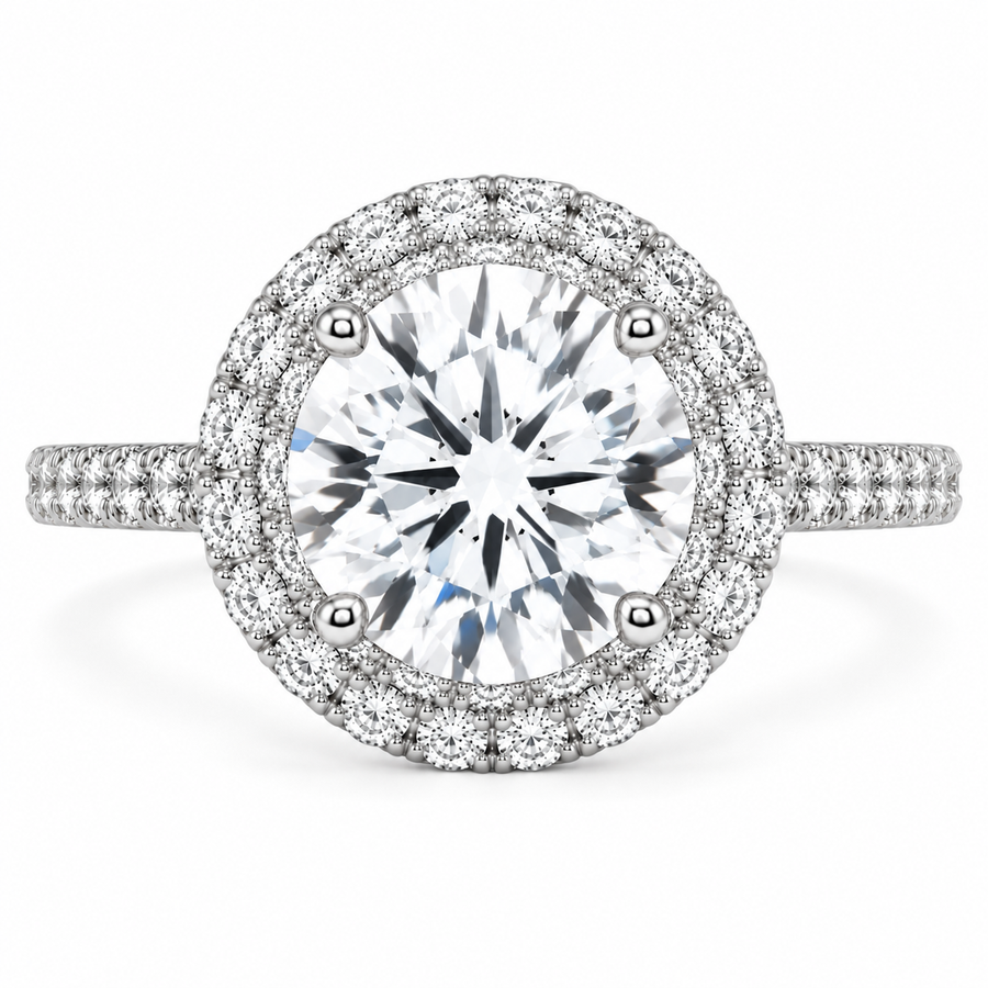 7 Carat Round Brilliant Lab-Grown Diamond Double Halo Engagement Ring in 14K White Gold
