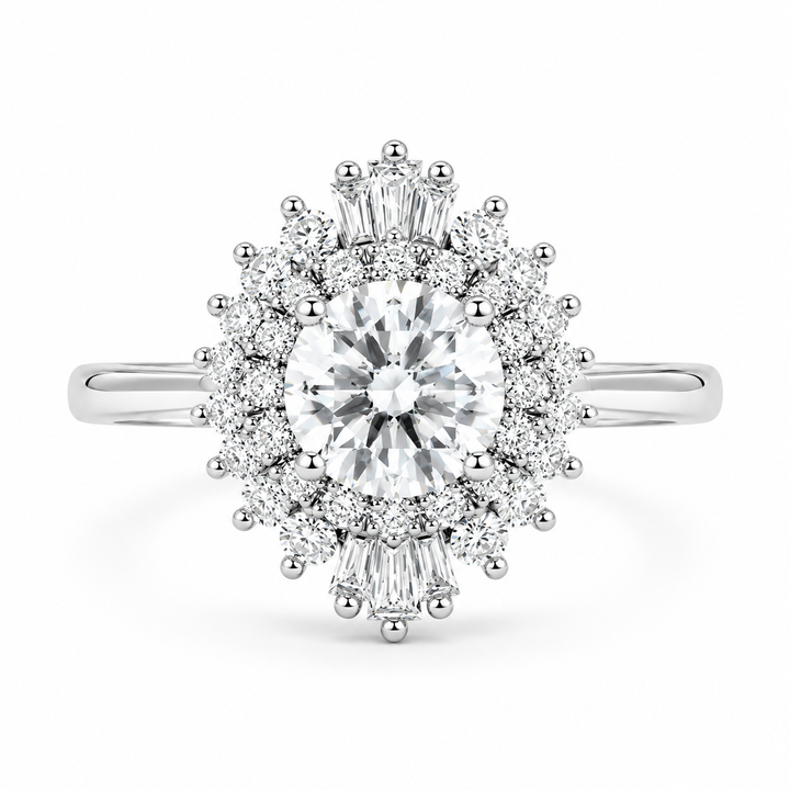 4 Carat Vintage Round Lab-Grown Diamond Double Halo Engagement Ring in 14K White Gold