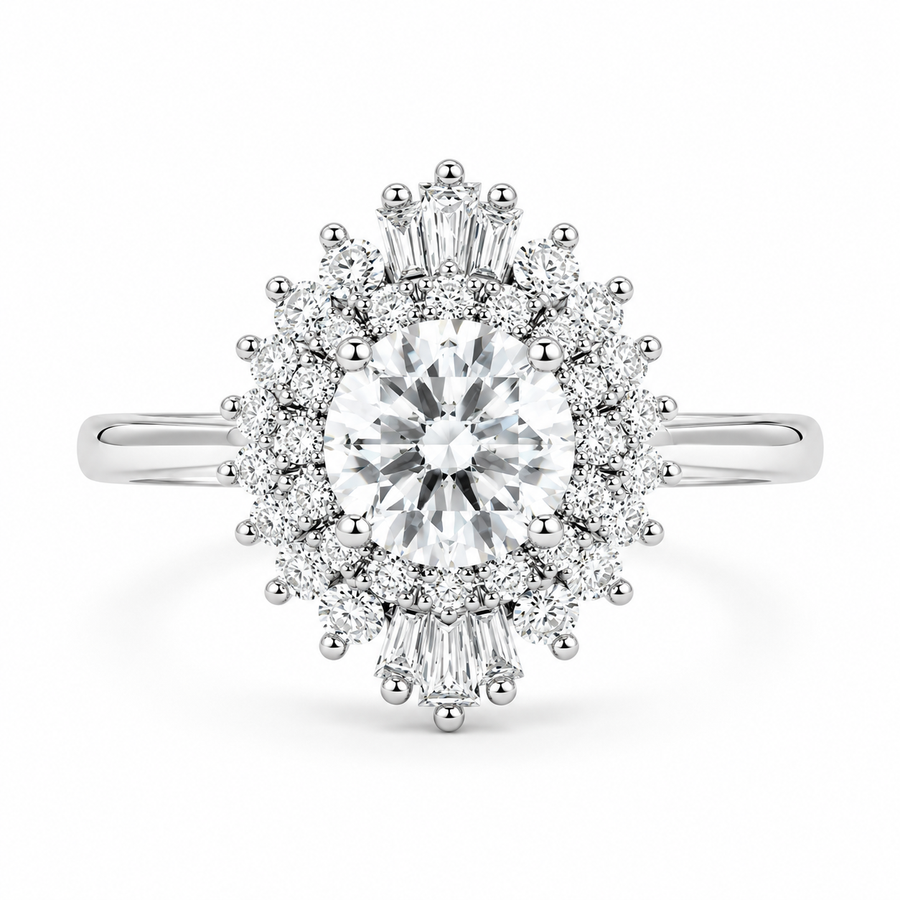 4 Carat Vintage Round Lab-Grown Diamond Double Halo Engagement Ring in 14K White Gold