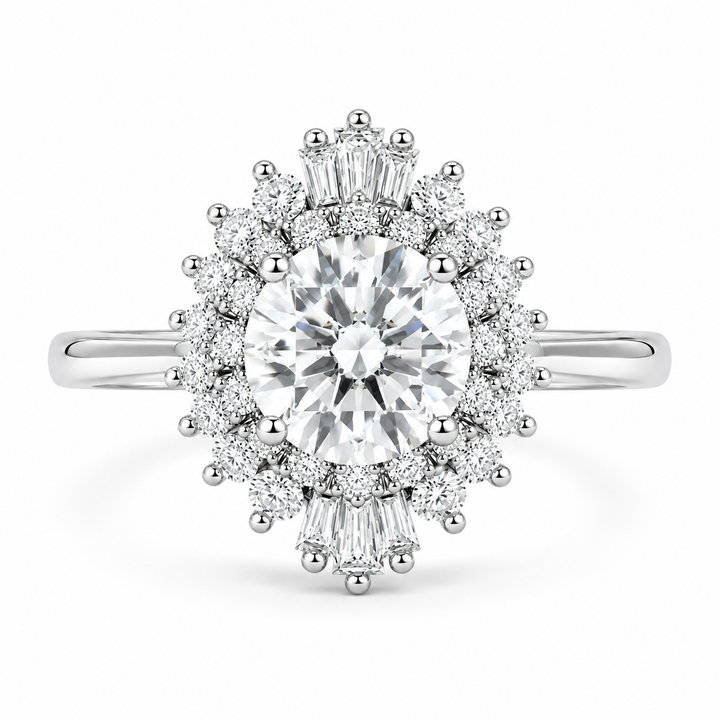 5 Carat Vintage Round Lab-Grown Diamond Double Halo Engagement Ring in 14K White Gold