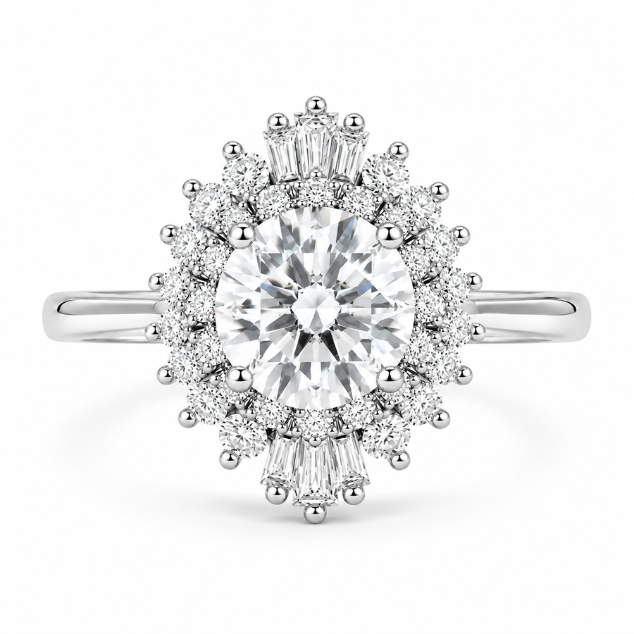 5 Carat Vintage Round Lab-Grown Diamond Double Halo Engagement Ring in 14K White Gold