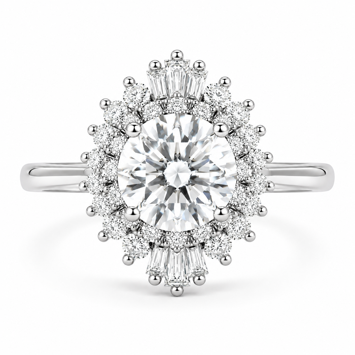 6 Carat Vintage Round Lab-Grown Diamond Double Halo Engagement Ring in 14K White Gold
