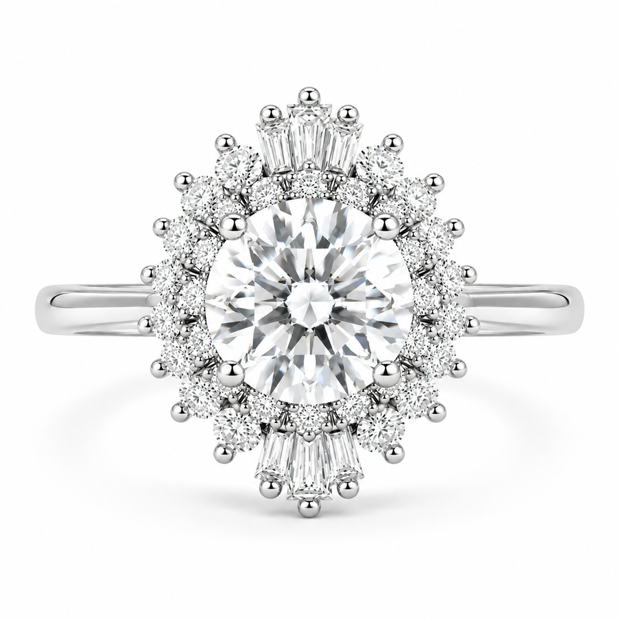 6 Carat Vintage Round Lab-Grown Diamond Double Halo Engagement Ring in 14K White Gold