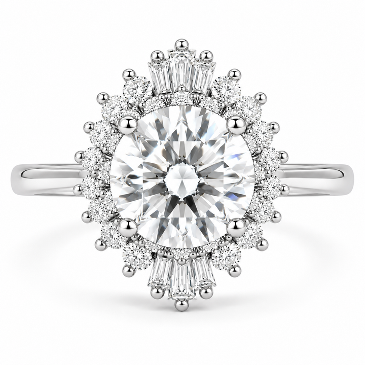 7 Carat Vintage Round Lab-Grown Diamond Double Halo Engagement Ring in 14K White Gold