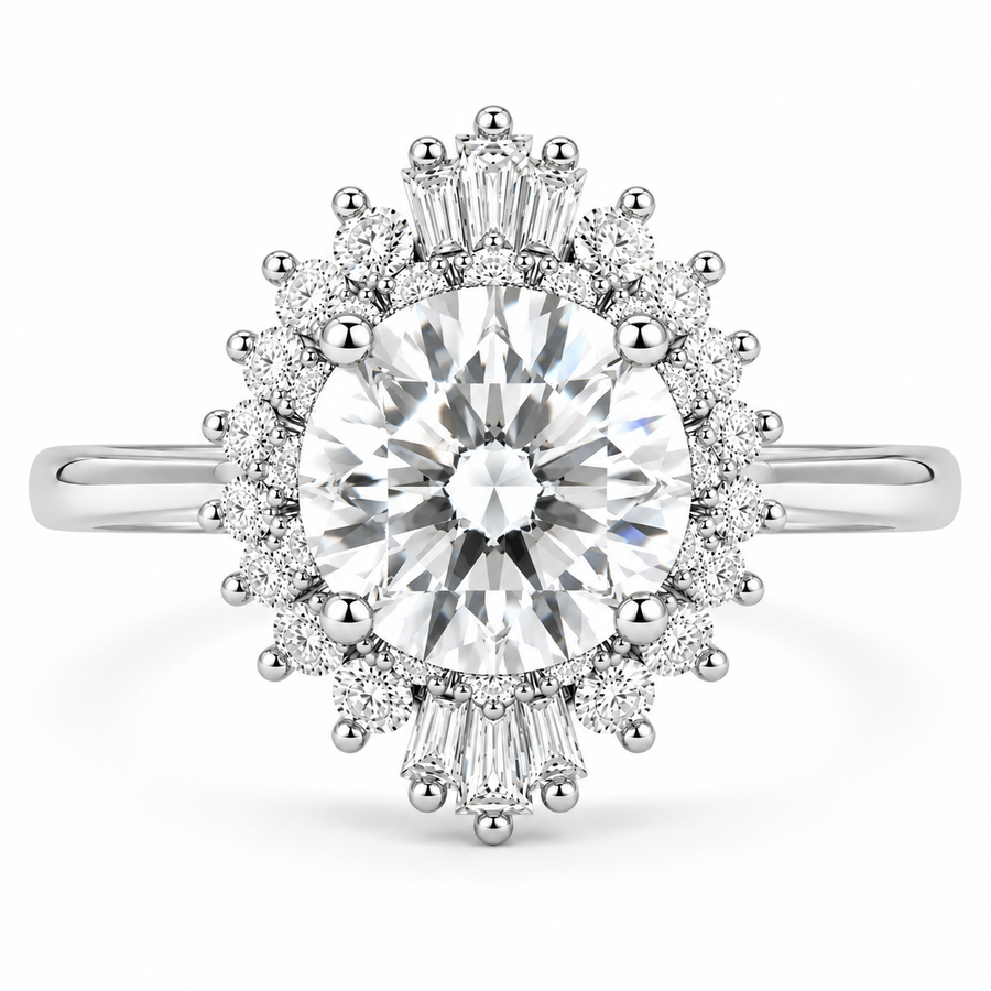 7 Carat Vintage Round Lab-Grown Diamond Double Halo Engagement Ring in 14K White Gold