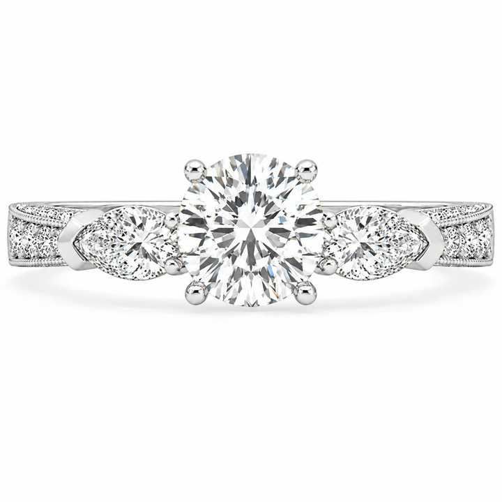 4 Carat Round Lab-Grown Diamond Three-Stone Engagement Ring in 14K White Gold