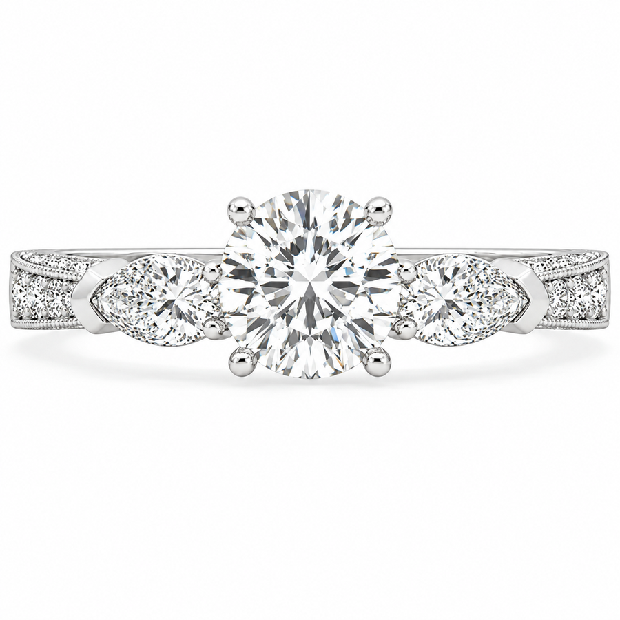 4 Carat Round Lab-Grown Diamond Three-Stone Engagement Ring in 14K White Gold