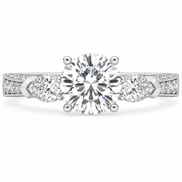 5 Carat Round Lab-Grown Diamond Three-Stone Engagement Ring in 14K White Gold