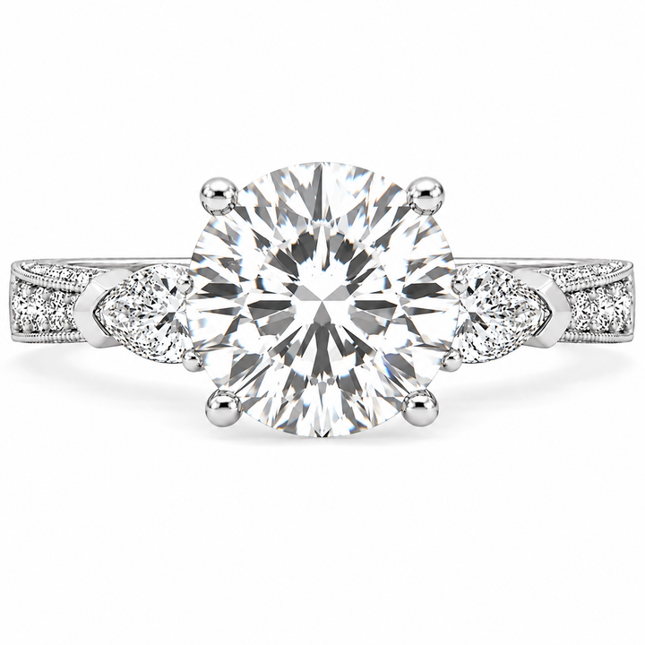 6 Carat Round Lab-Grown Diamond Three-Stone Engagement Ring in 14K White Gold
