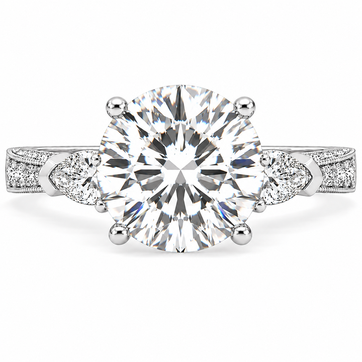 7 Carat Round Lab-Grown Diamond Three-Stone Engagement Ring in 14K White Gold