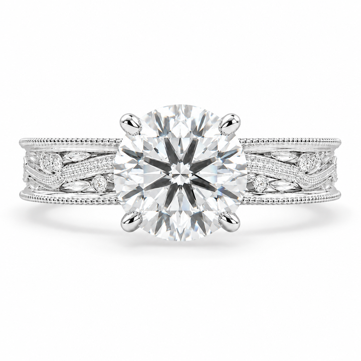 Sabrina 5 Carat Round Cut Lab-Grown Diamond Solitaire Hand-Engraved Milgrain Engagement Ring