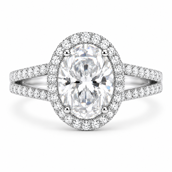 4 Carat Oval Cut Lab-Grown Diamond Double Halo Engagement Ring in 14K White Gold