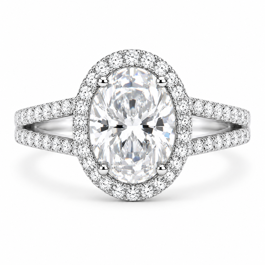4 Carat Oval Cut Lab-Grown Diamond Double Halo Engagement Ring in 14K White Gold