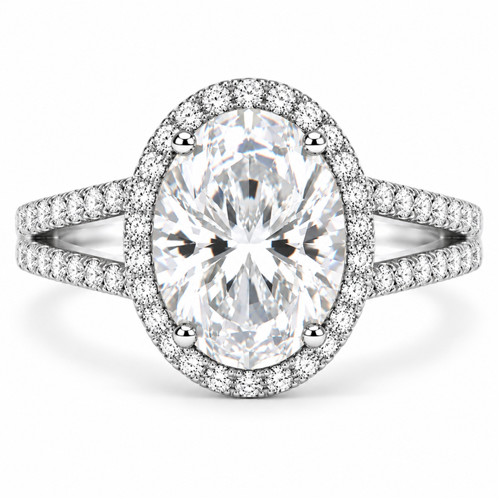 5 Carat Oval Cut Lab-Grown Diamond Double Halo Engagement Ring in 14K White Gold