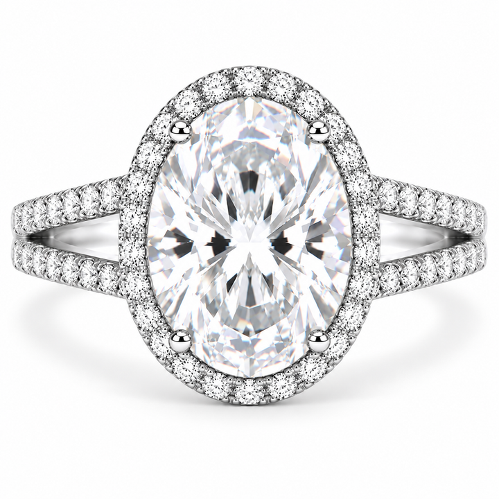 6 Carat Oval Cut Lab-Grown Diamond Double Halo Engagement Ring in 14K White Gold