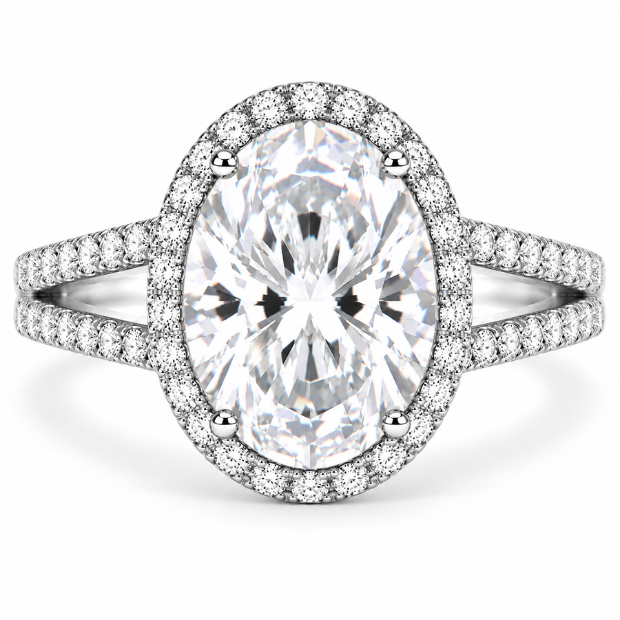 6 Carat Oval Cut Lab-Grown Diamond Double Halo Engagement Ring in 14K White Gold