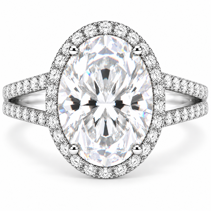 7 Carat Oval Cut Lab-Grown Diamond Double Halo Engagement Ring in 14K White Gold