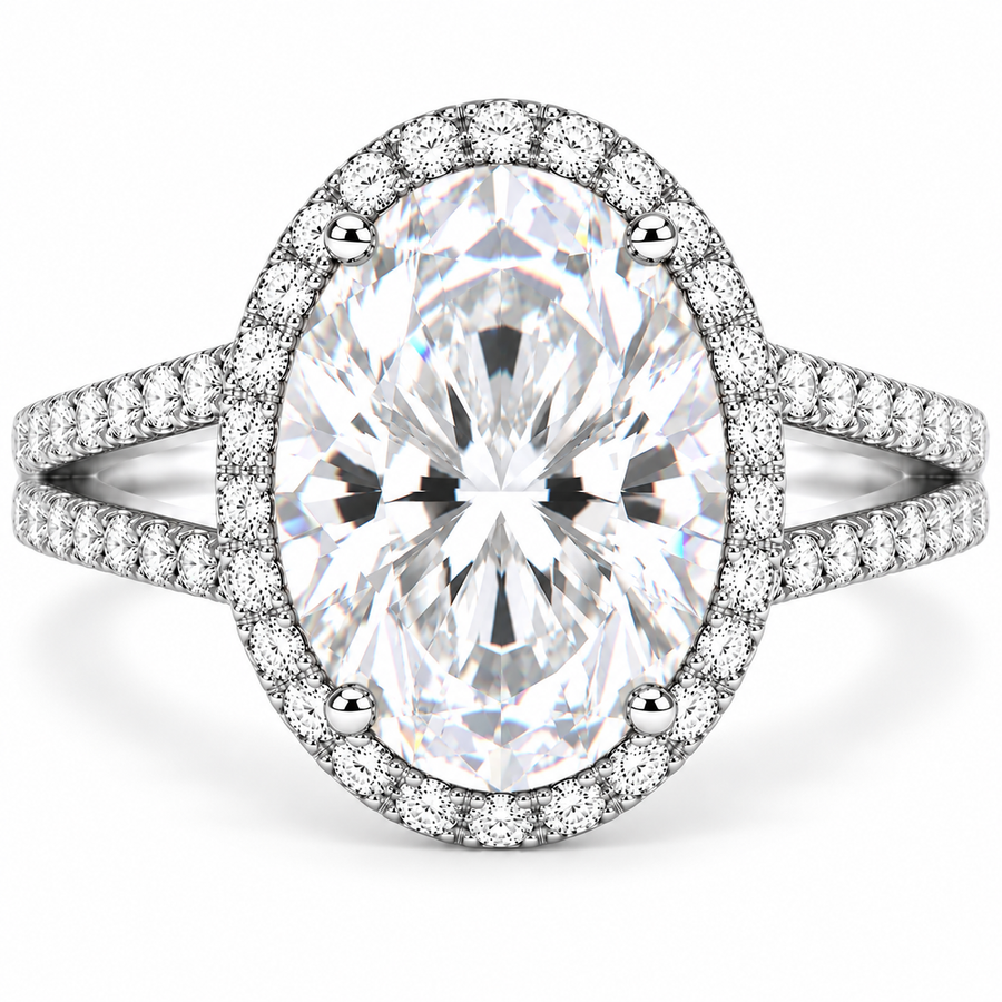7 Carat Oval Cut Lab-Grown Diamond Double Halo Engagement Ring in 14K White Gold