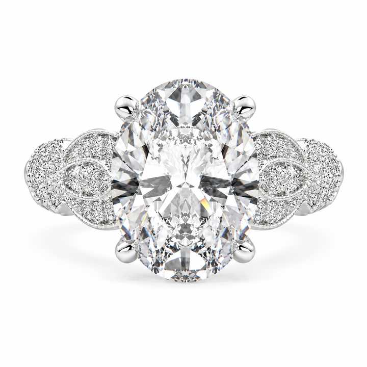 Nadia 5 Carat Oval Cut Lab-Grown Diamond Pavé Milgrain Engagement Ring