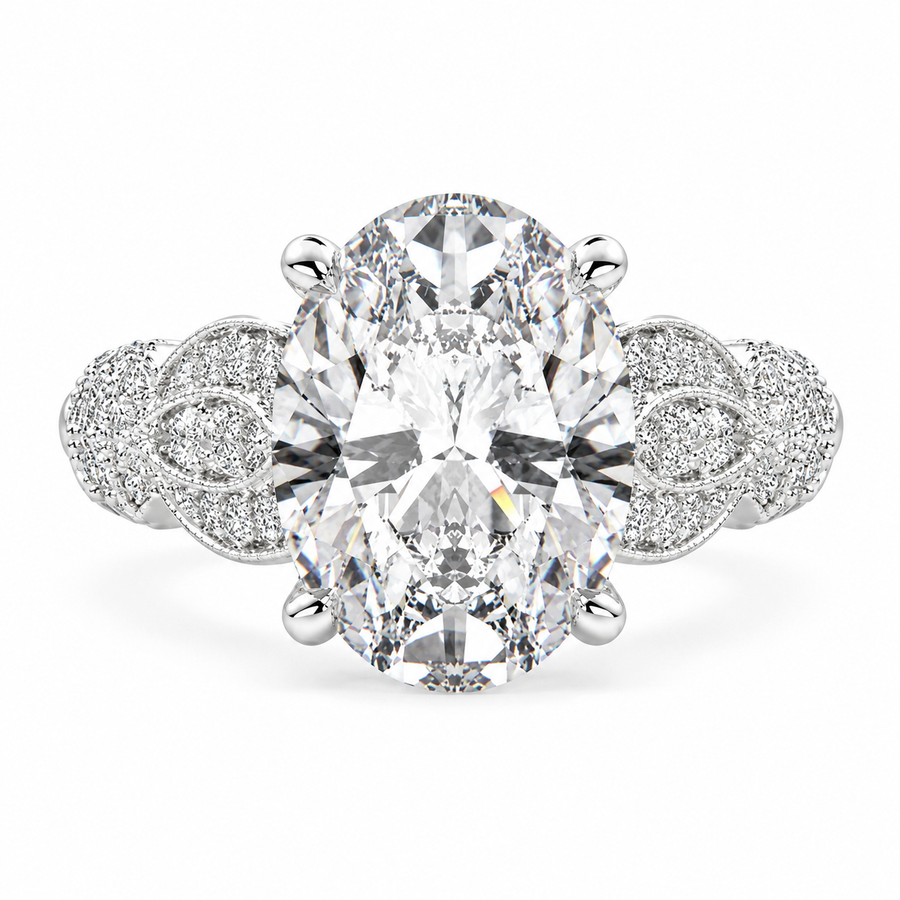 Nadia 5 Carat Oval Cut Lab-Grown Diamond Pavé Milgrain Engagement Ring