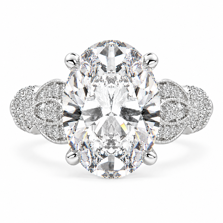 Nadia 6 Carat Oval Cut Lab-Grown Diamond Pavé Milgrain Engagement Ring