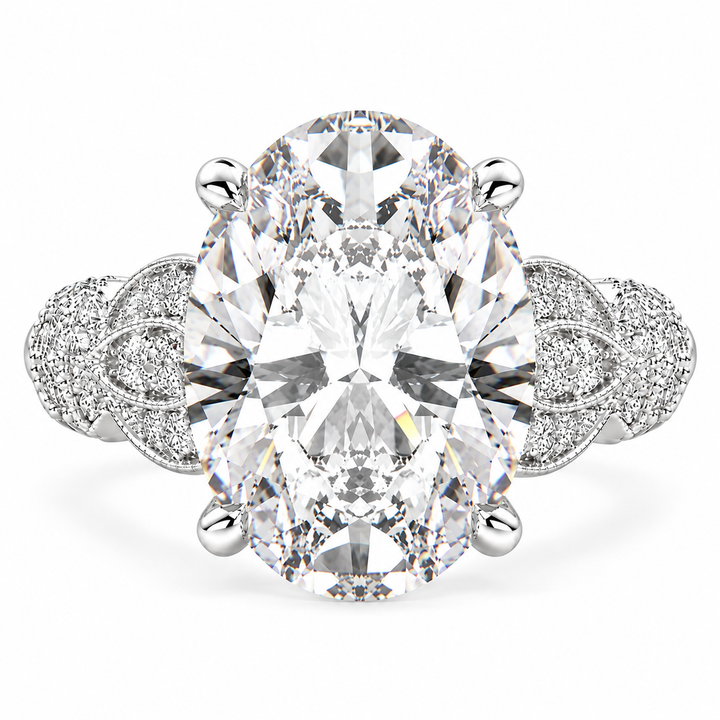 Nadia 7 Carat Oval Cut Lab-Grown Diamond Pavé Milgrain Engagement Ring