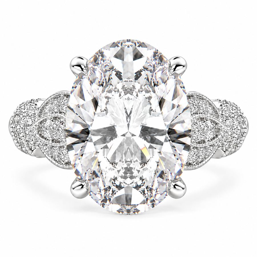 Nadia 7 Carat Oval Cut Lab-Grown Diamond Pavé Milgrain Engagement Ring
