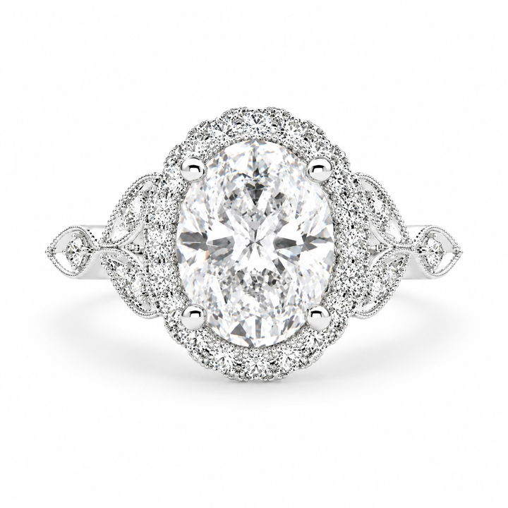Ada 4 Carat Oval Cut Lab-Grown Diamond Halo Pavé Engagement Ring
