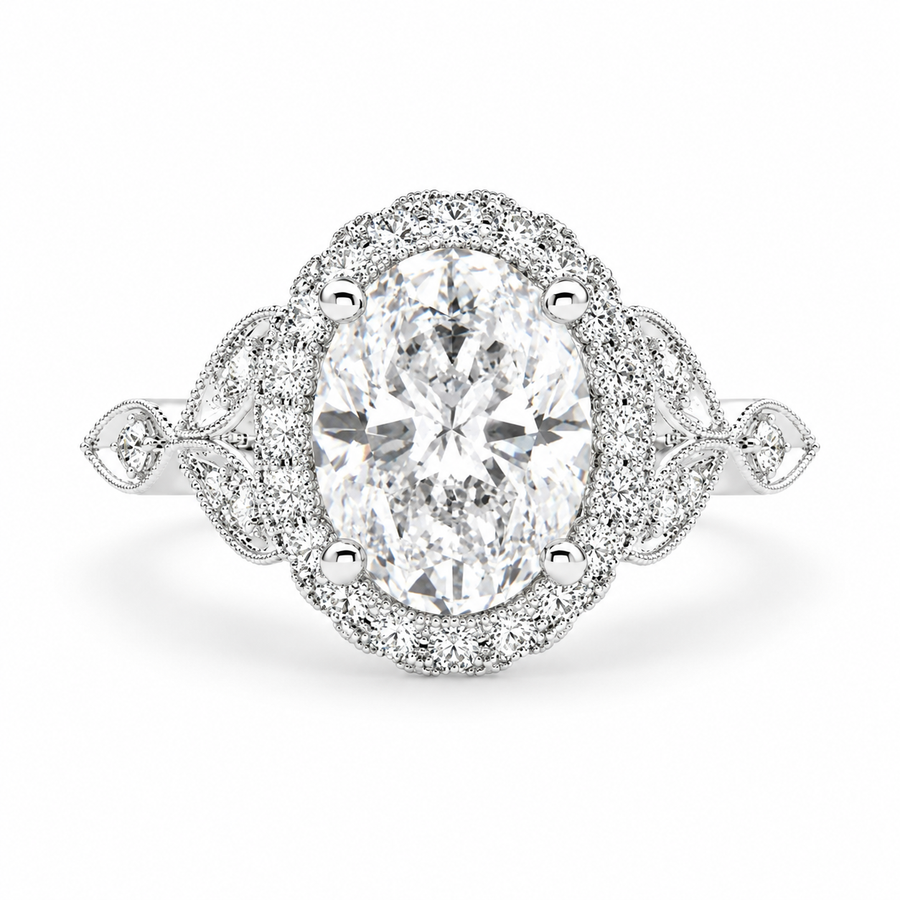 Ada 4 Carat Oval Cut Lab-Grown Diamond Halo Pavé Engagement Ring