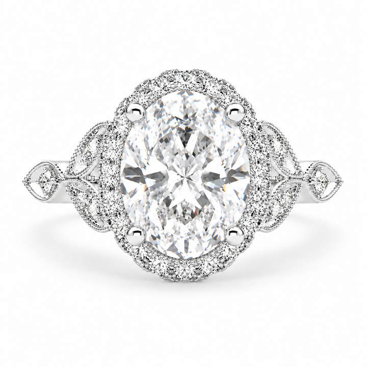 Ada 5 Carat Oval Cut Lab-Grown Diamond Halo Pavé Engagement Ring