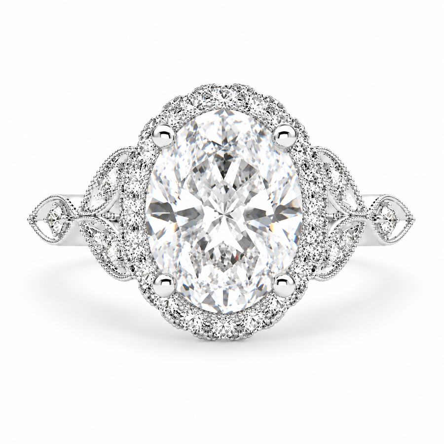 Ada 5 Carat Oval Cut Lab-Grown Diamond Halo Pavé Engagement Ring