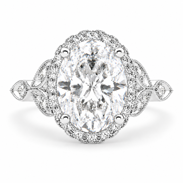 Ada 6 Carat Oval Cut Lab-Grown Diamond Halo Pavé Engagement Ring