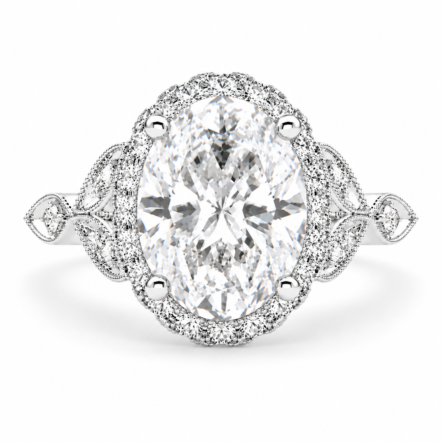 Ada 6 Carat Oval Cut Lab-Grown Diamond Halo Pavé Engagement Ring