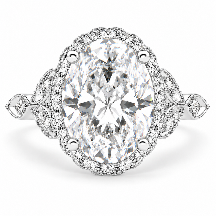 Ada 7 Carat Oval Cut Lab-Grown Diamond Halo Pavé Engagement Ring