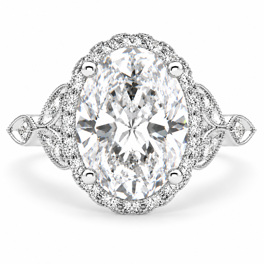 Ada 7 Carat Oval Cut Lab-Grown Diamond Halo Pavé Engagement Ring