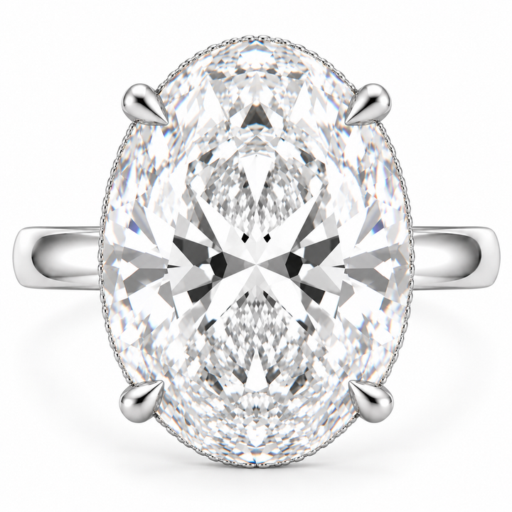 7 Carat Oval Lab-Grown Diamond Hidden Halo Engagement Ring in 14K White Gold – Pavé Band
