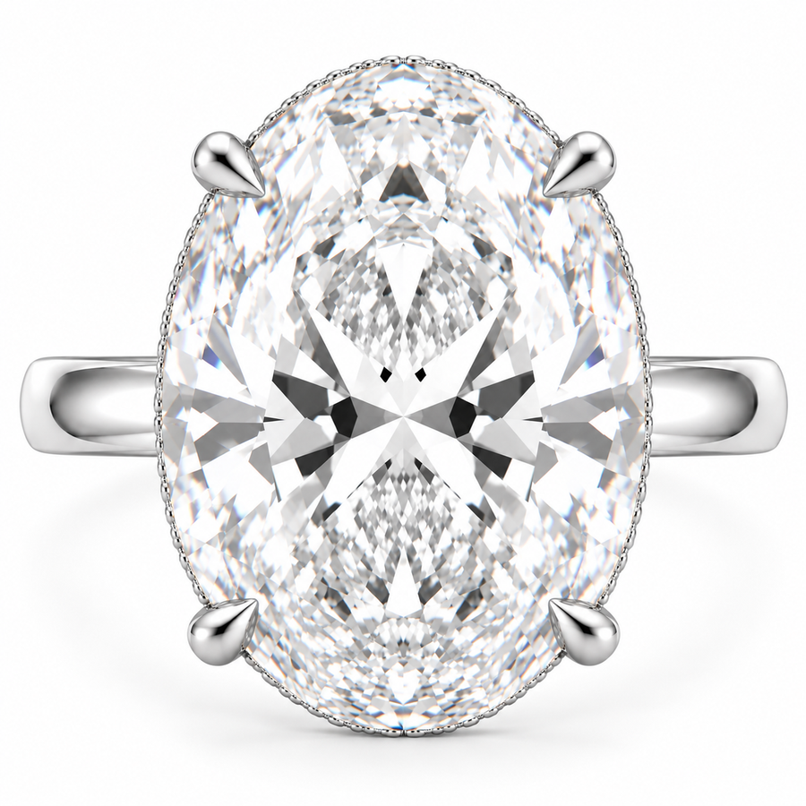7 Carat Oval Lab-Grown Diamond Hidden Halo Engagement Ring in 14K White Gold – Pavé Band
