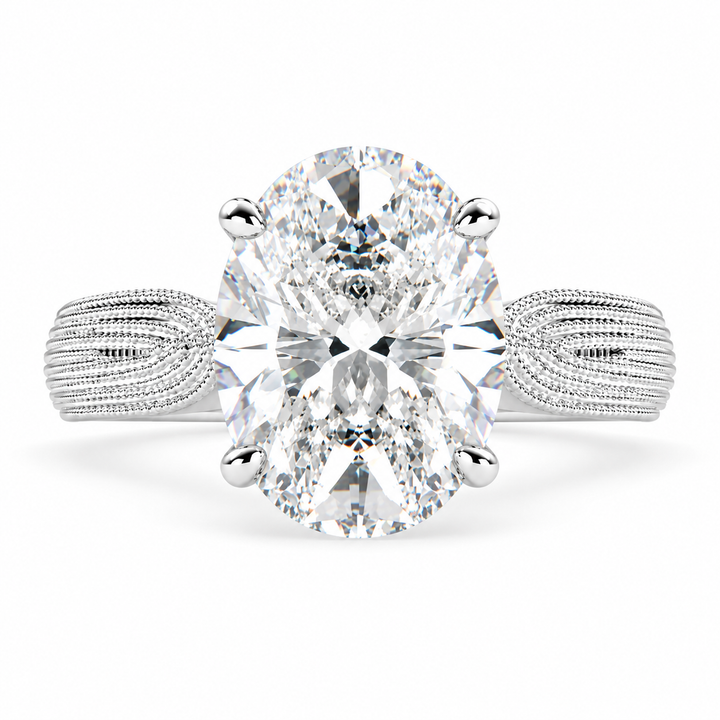 Valentina 5 Carat Oval Cut Lab-Grown Diamond Solitaire Tapered Milgrain Engagement Ring