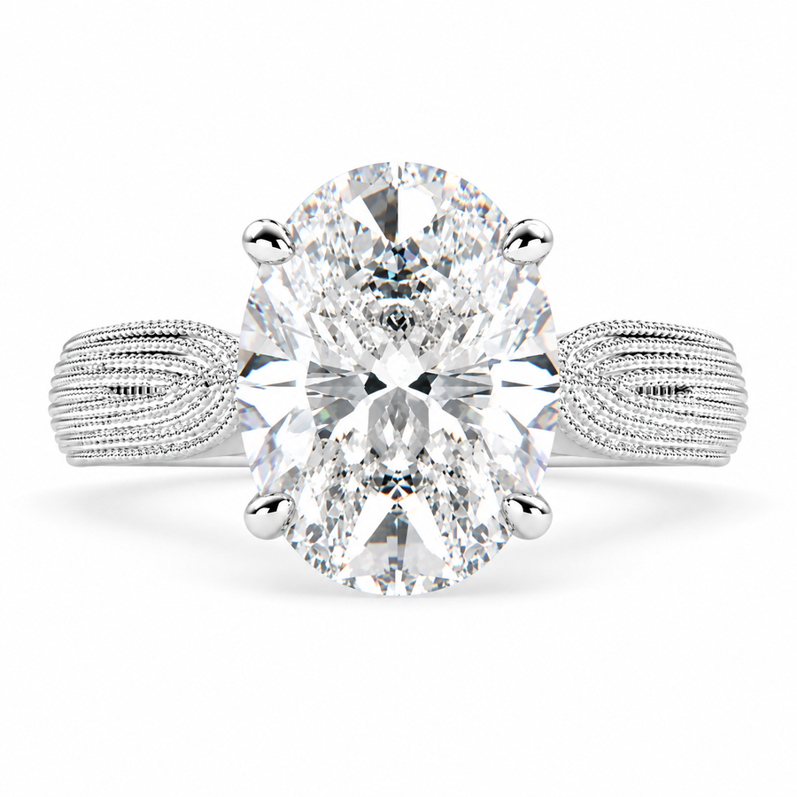 Valentina 5 Carat Oval Cut Lab-Grown Diamond Solitaire Tapered Milgrain Engagement Ring