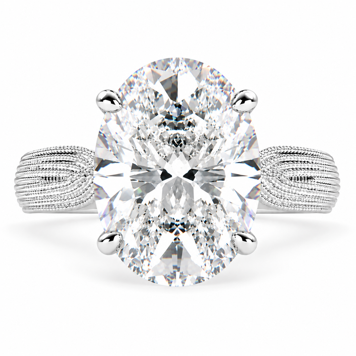 Valentina 6 Carat Oval Cut Lab-Grown Diamond Solitaire Tapered Milgrain Engagement Ring
