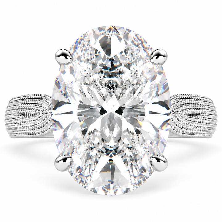 Valentina 7 Carat Oval Cut Lab-Grown Diamond Solitaire Tapered Milgrain Engagement Ring