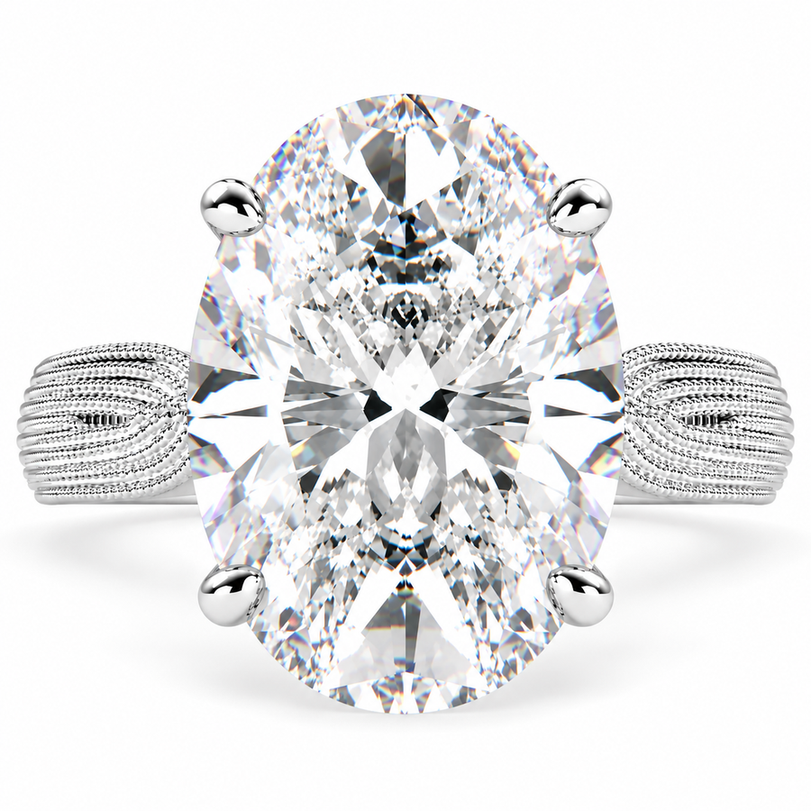 Valentina 7 Carat Oval Cut Lab-Grown Diamond Solitaire Tapered Milgrain Engagement Ring