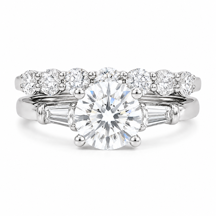 5 Carat Round Cut Lab-Grown Diamond 2-Piece Bridal Set in 14K White Gold