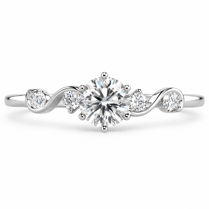 4 Carat Round Cut Lab-Grown Diamond Five-Stone Curved Vine Engagement Ring
