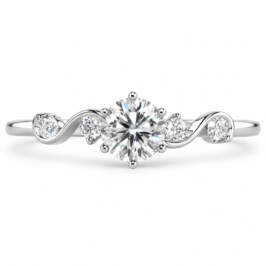4 Carat Round Cut Lab-Grown Diamond Five-Stone Curved Vine Engagement Ring