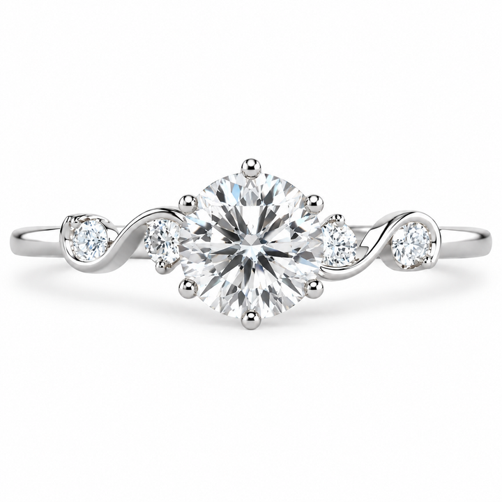 5 Carat Round Cut Lab-Grown Diamond Five-Stone Curved Vine Engagement Ring